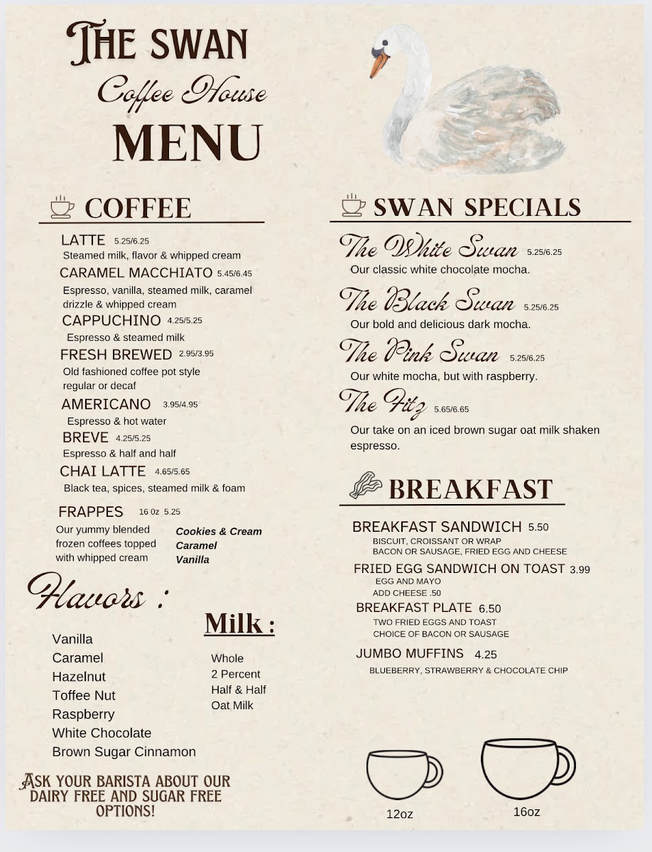 The Swanhouse Bakery and Cafe menu board