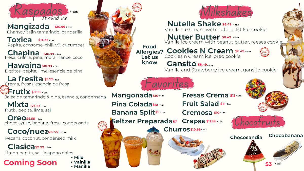 Lorena's Juice & Snack Bar menu board