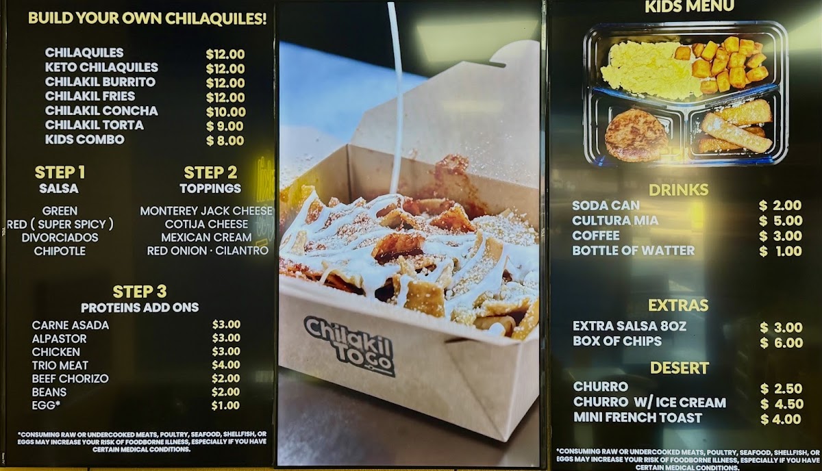 Chilakil To Go menu board