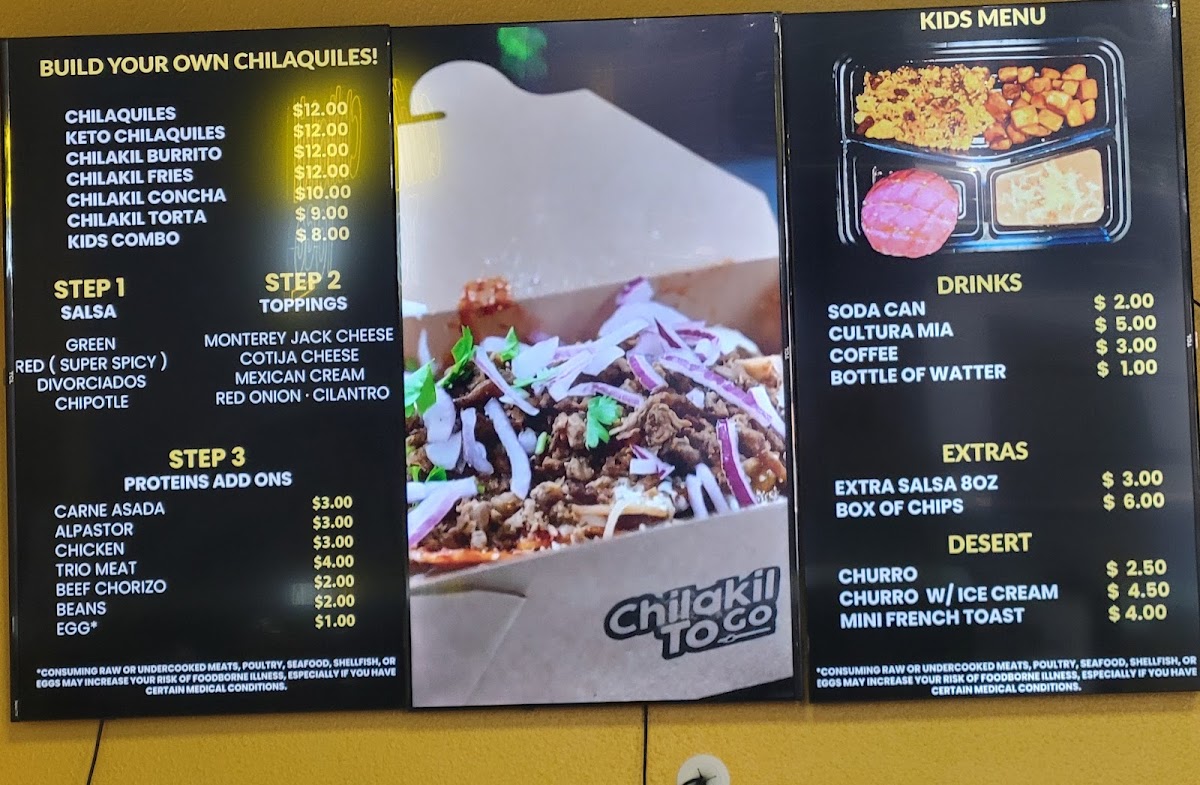 Chilakil To Go menu board