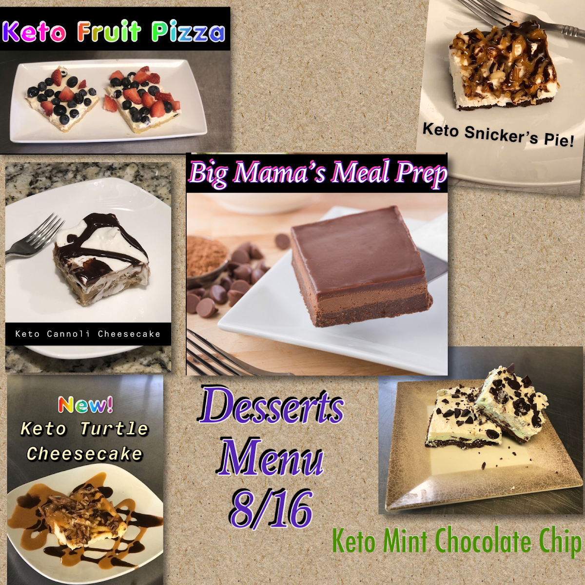 Big Mama's Meal Prep menu board