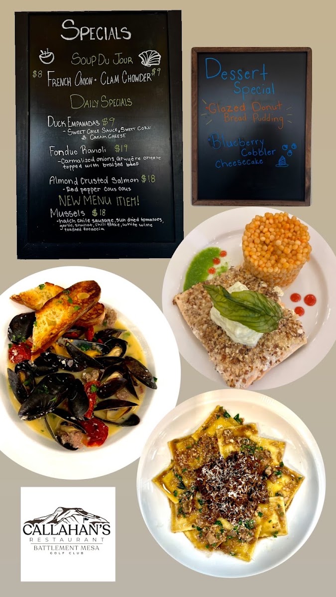 Callahan's at Battlement Mesa Golf Club menu board