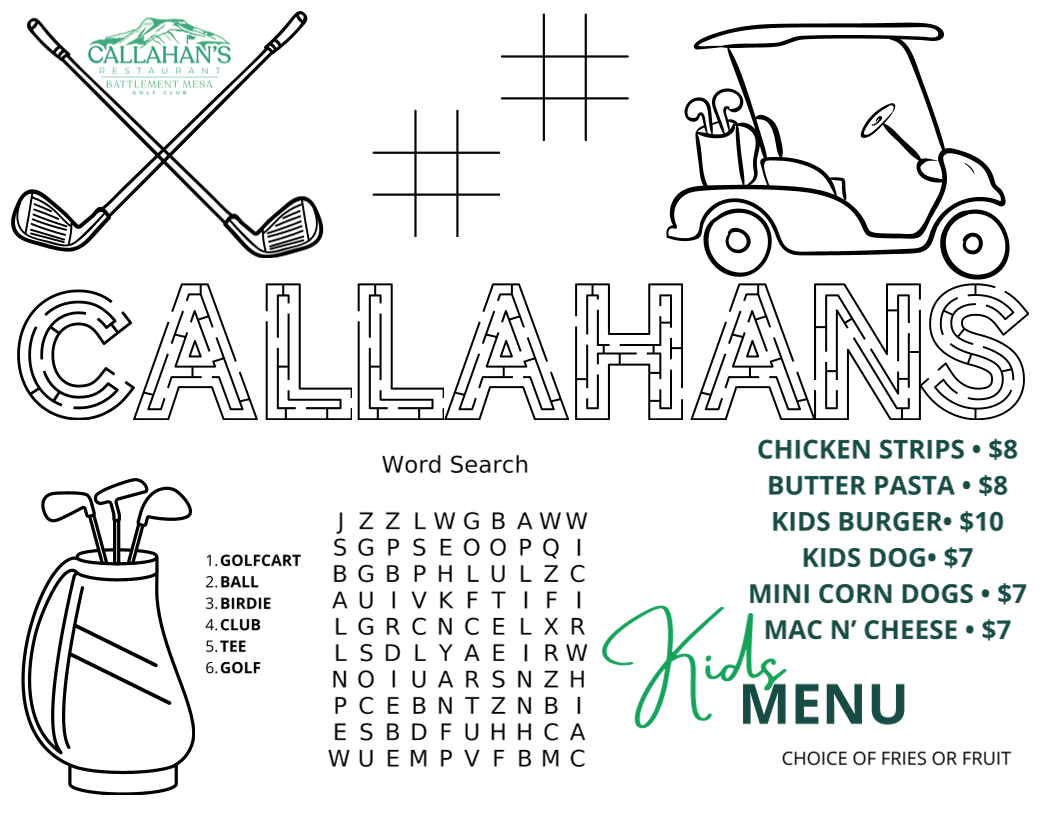 Callahan's at Battlement Mesa Golf Club menu board