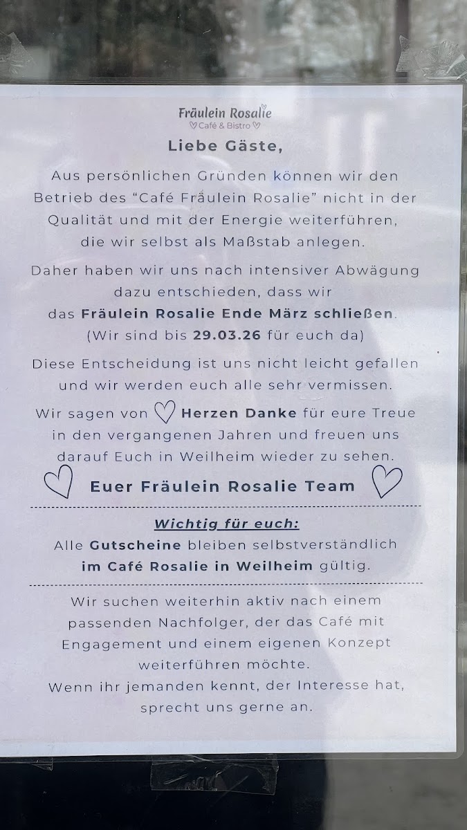 Fräulein Rosalie Cafe & Bistro Feldafing menu board