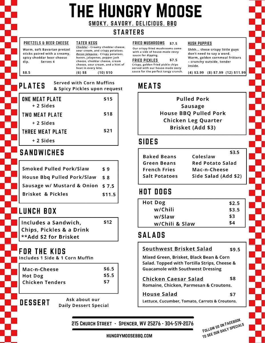 The Hungry Moose menu board