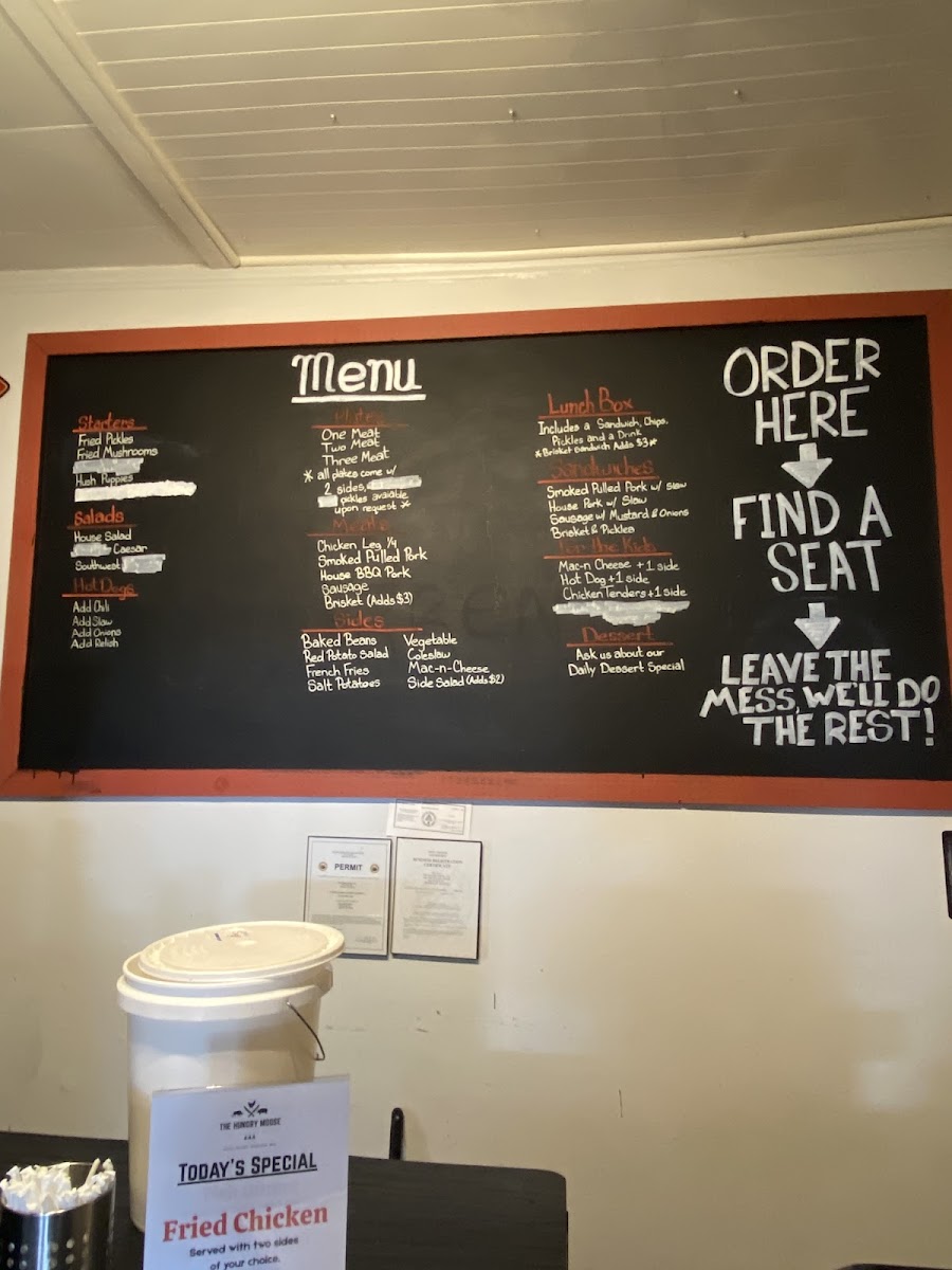 The Hungry Moose menu board
