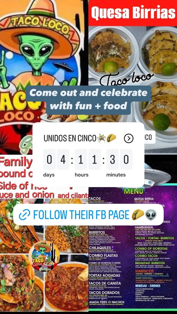 Taco Loco menu board