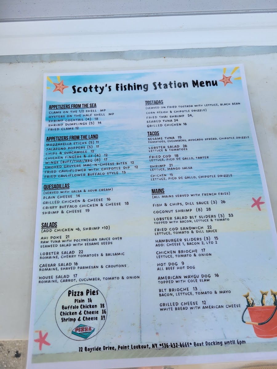 Scottys on the bay menu board