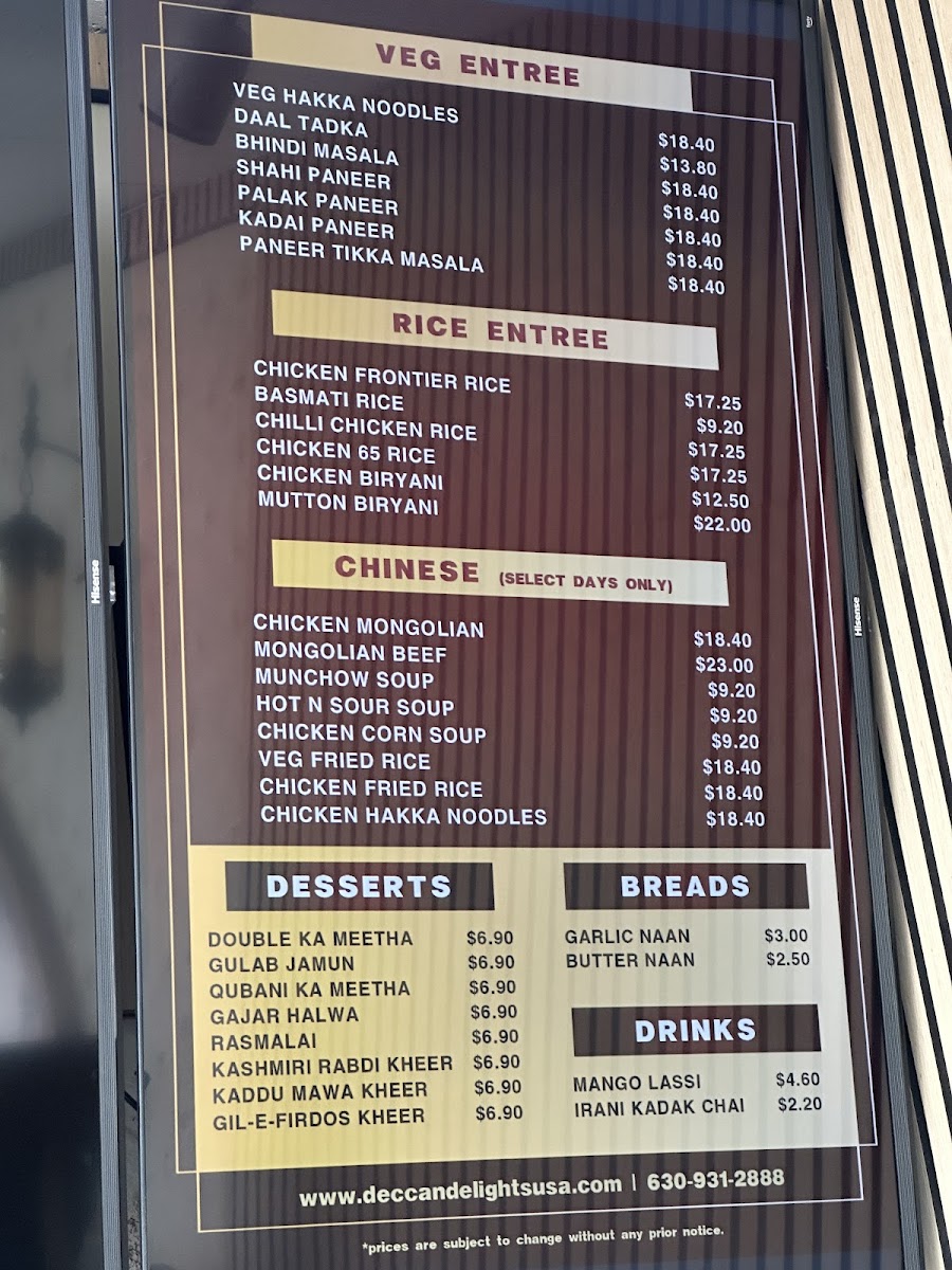 DECCAN DELIGHTS menu board