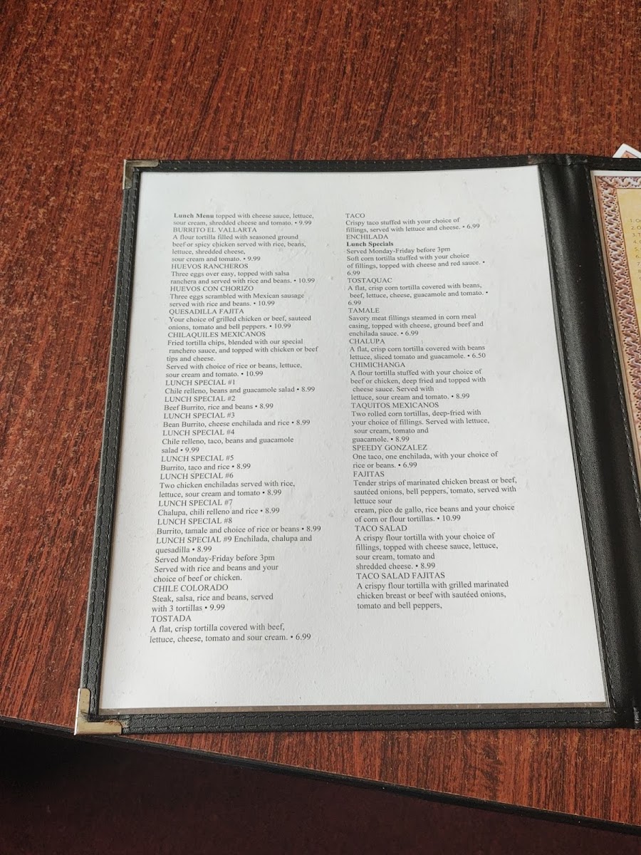 Taqueria la Camelia menu board
