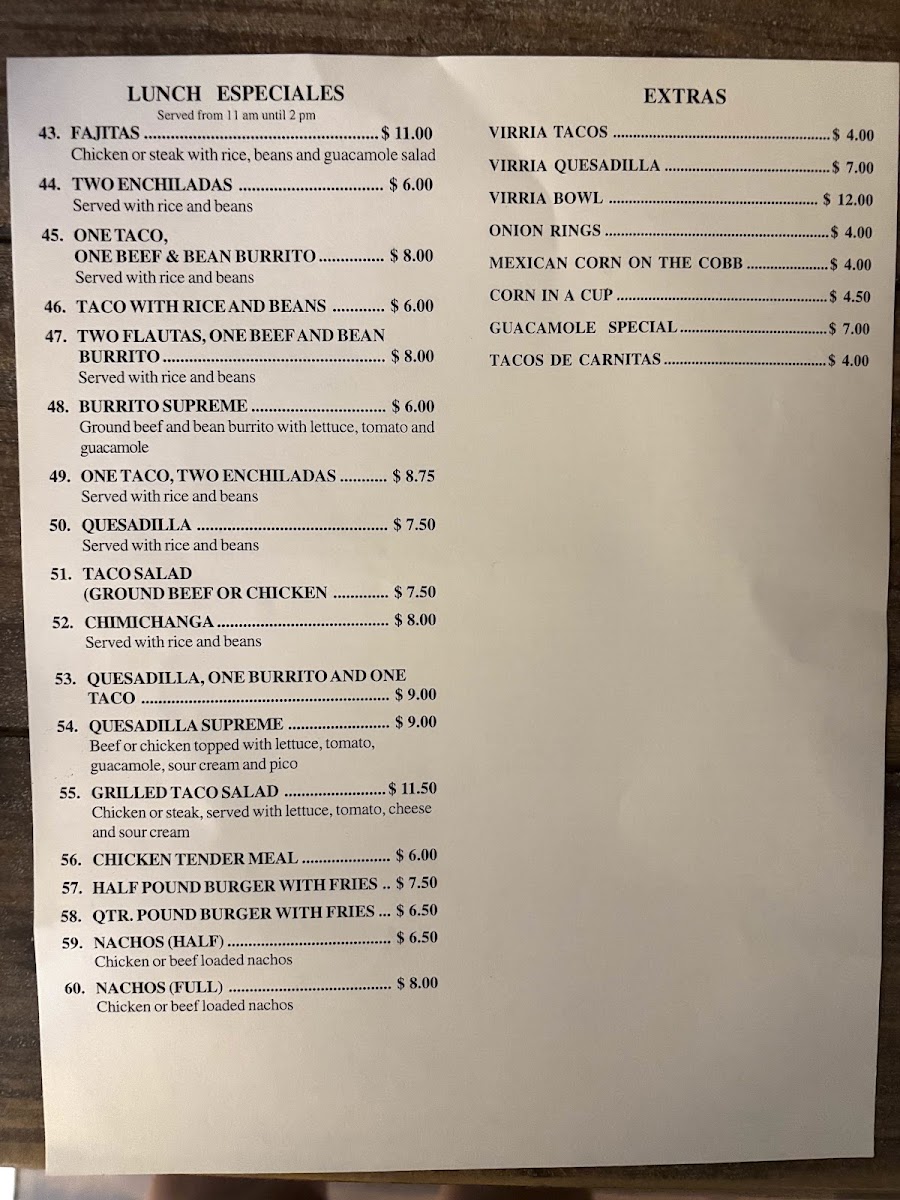 Taqueria Ms.Flores menu board