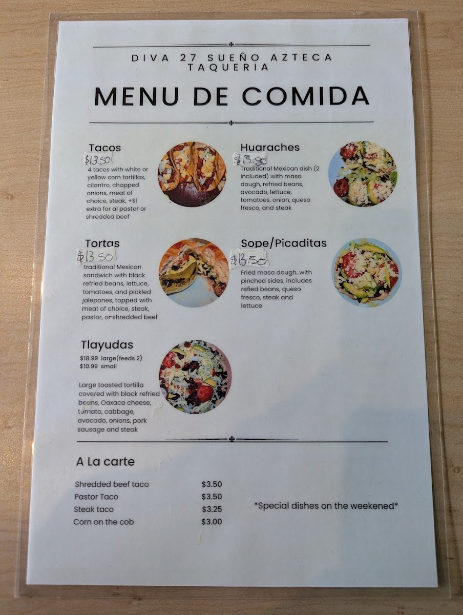 Diva 27 menu board