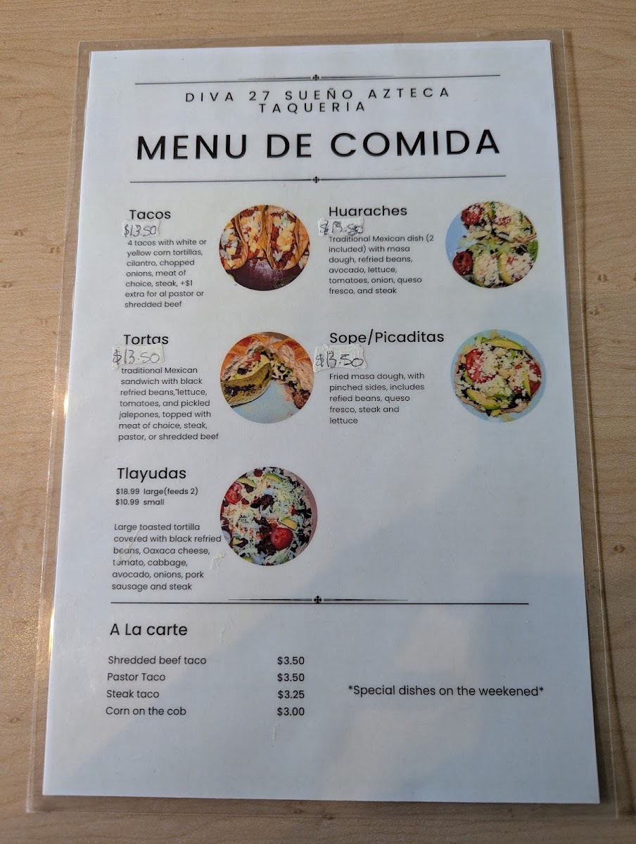 Diva 27 menu board