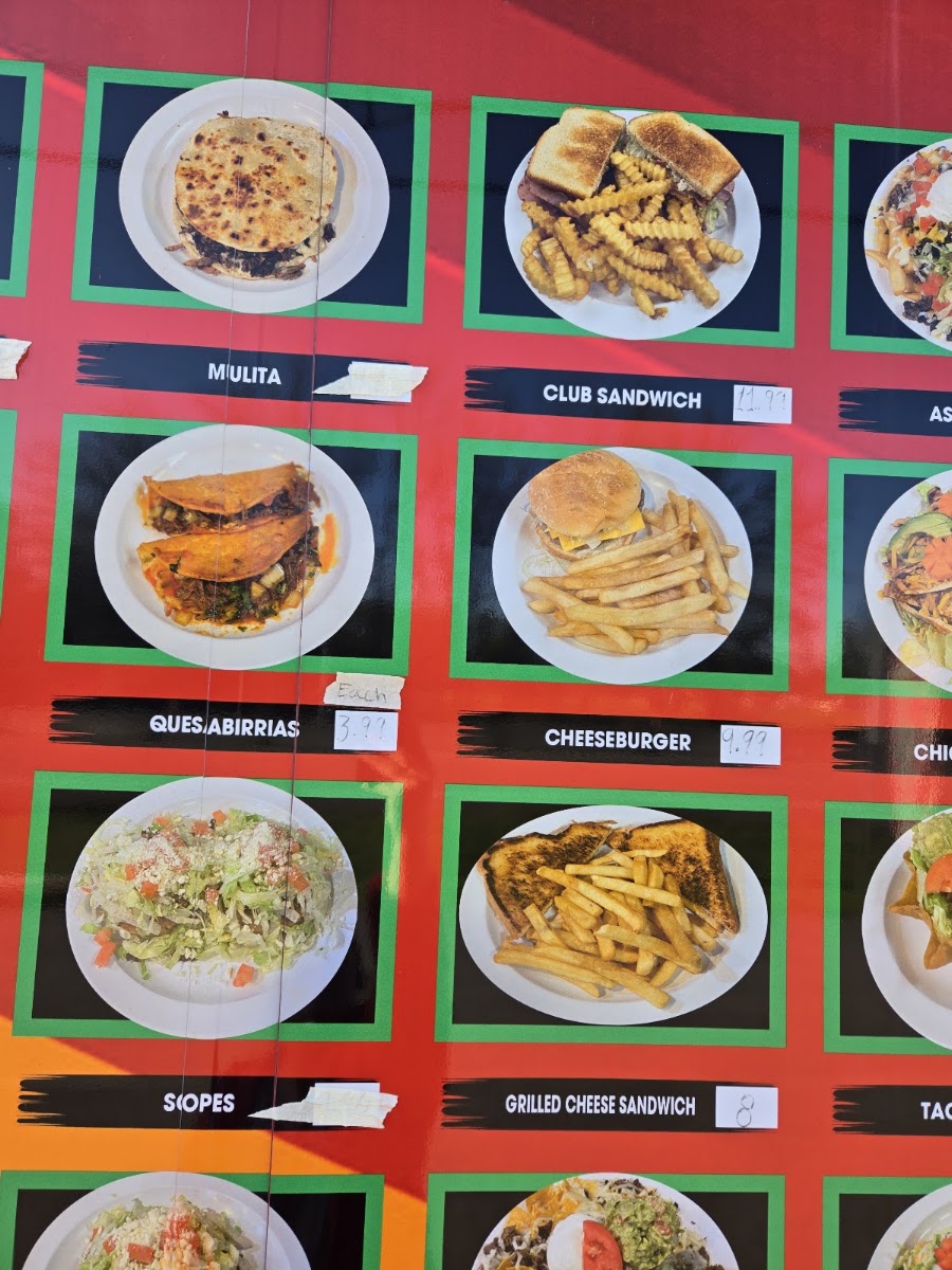 La Michoacana Mexican Food menu board