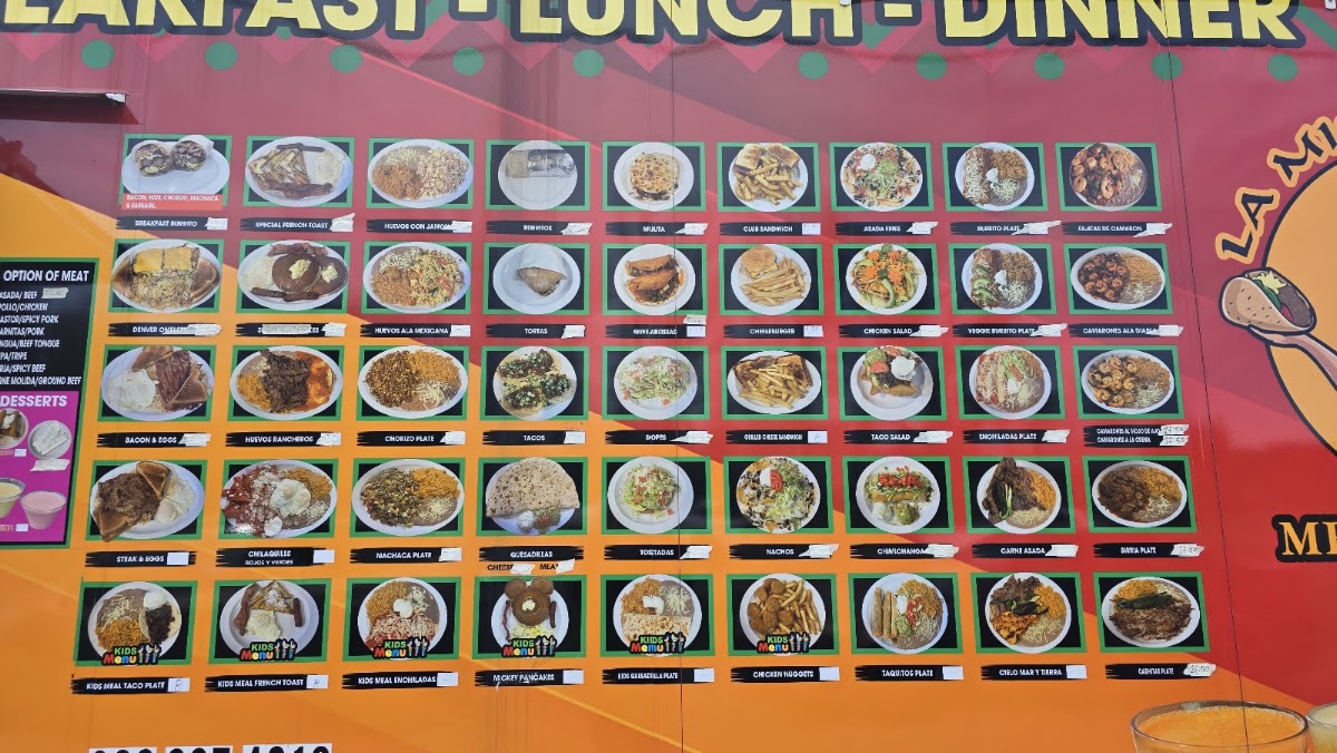 La Michoacana Mexican Food menu board