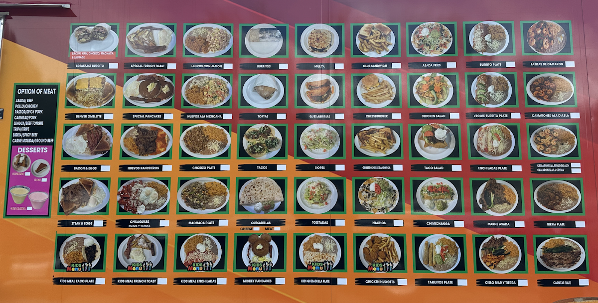 La Michoacana Mexican Food menu board