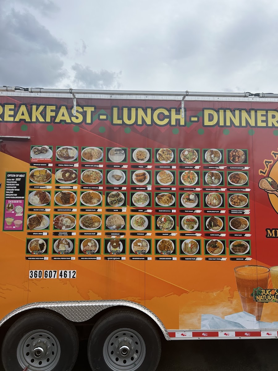 La Michoacana Mexican Food menu board
