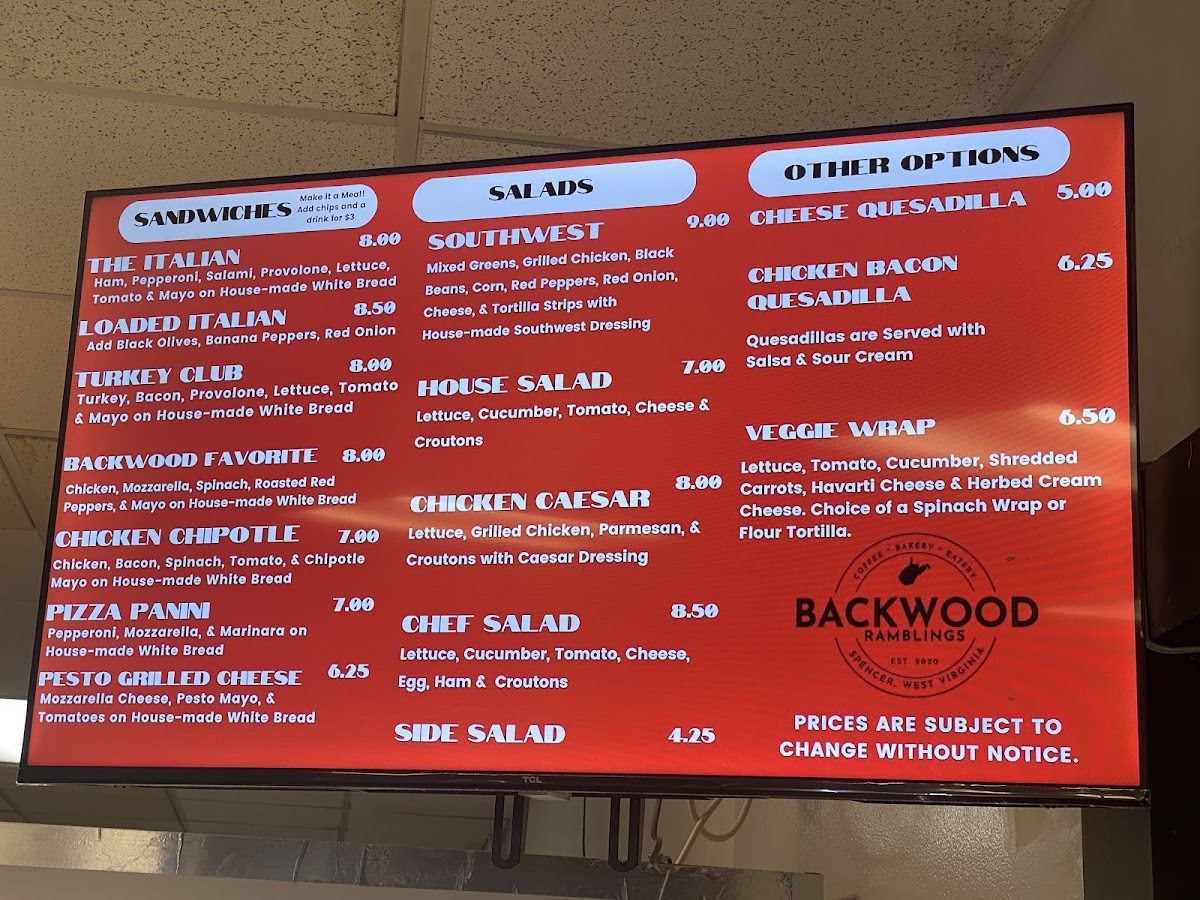 Backwood Ramblings menu board