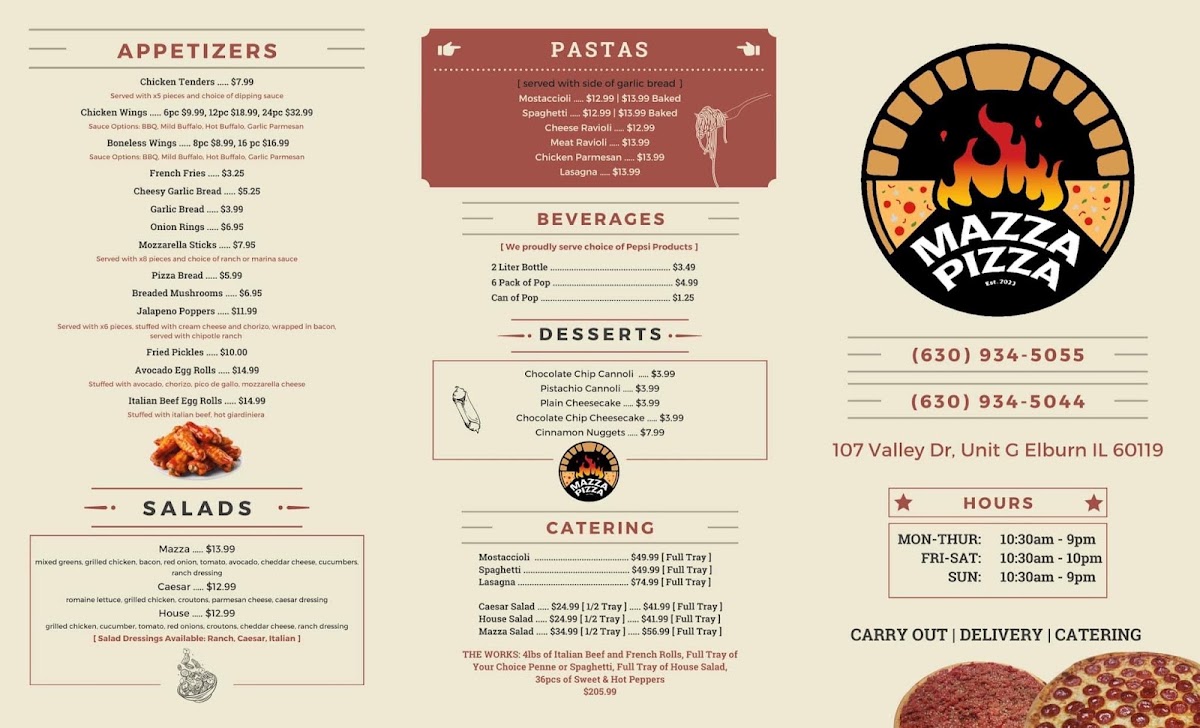 Mazza Pizza menu board