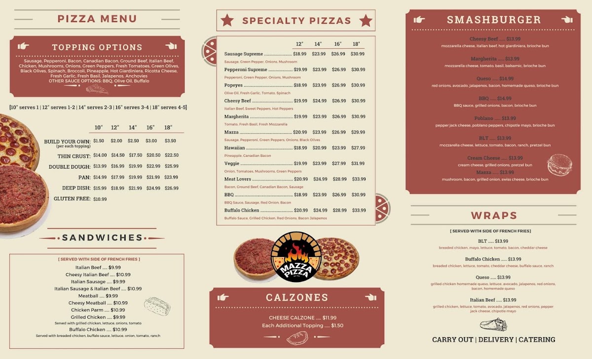 Mazza Pizza menu board
