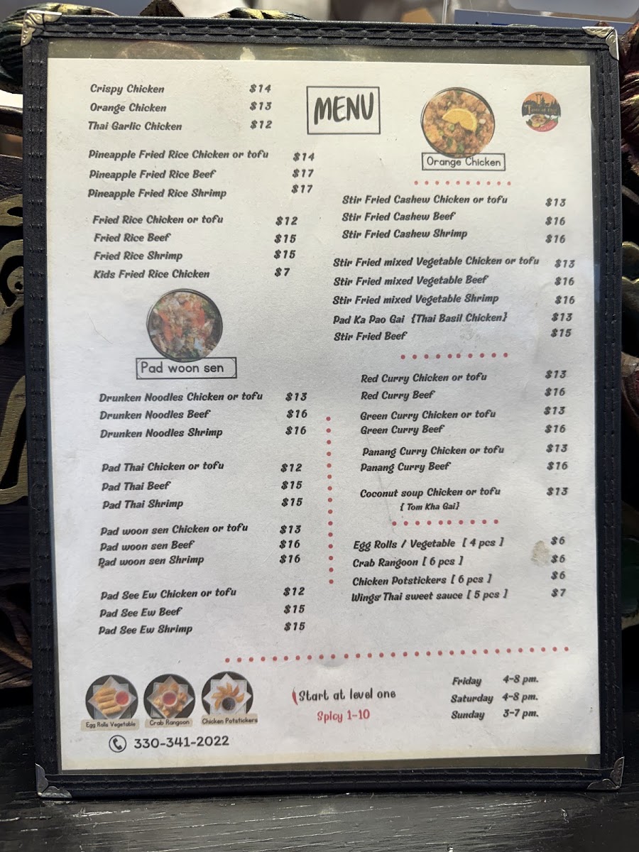 Pawi’s Taste of Thai menu board