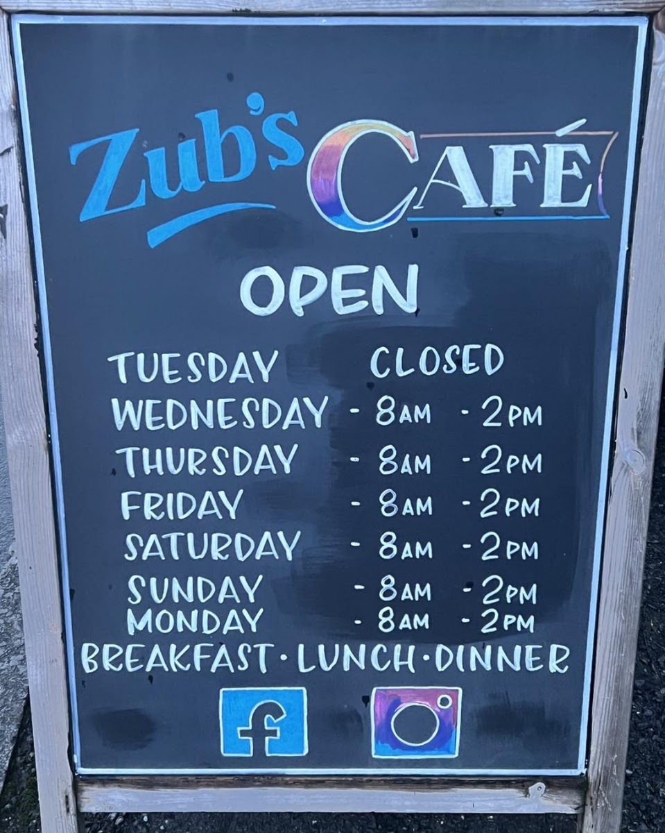 Zubs Café menu board