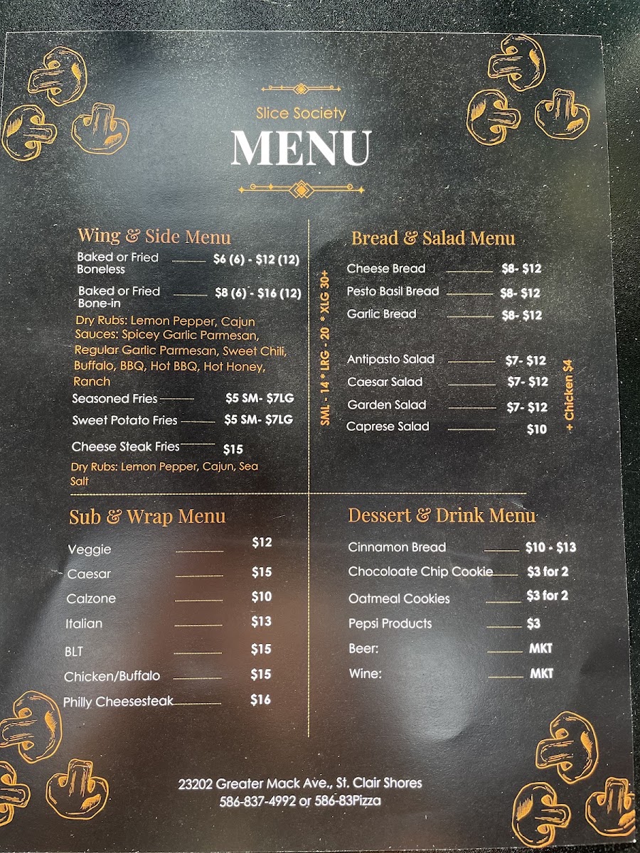 Slice Society menu board
