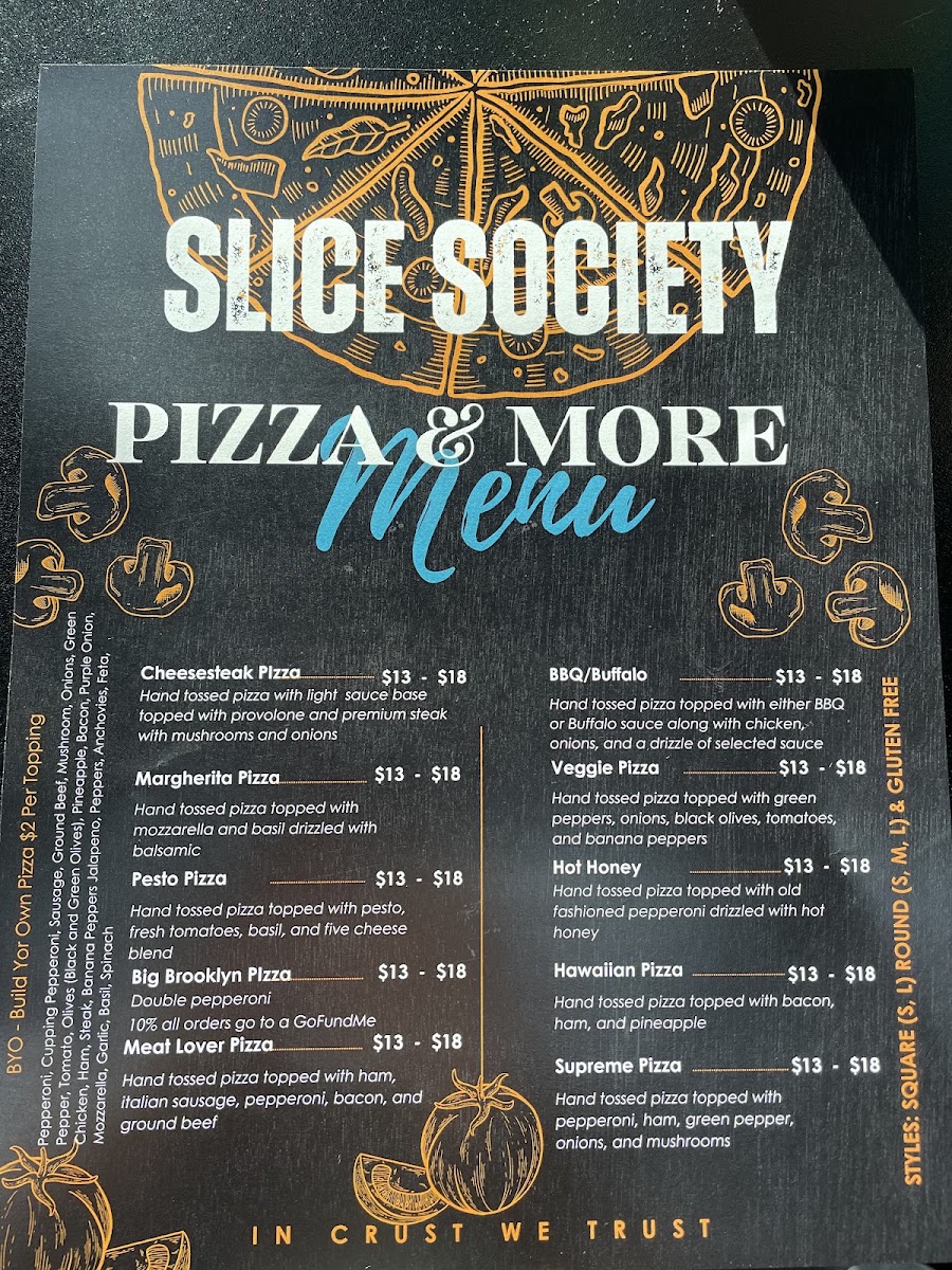 Slice Society menu board
