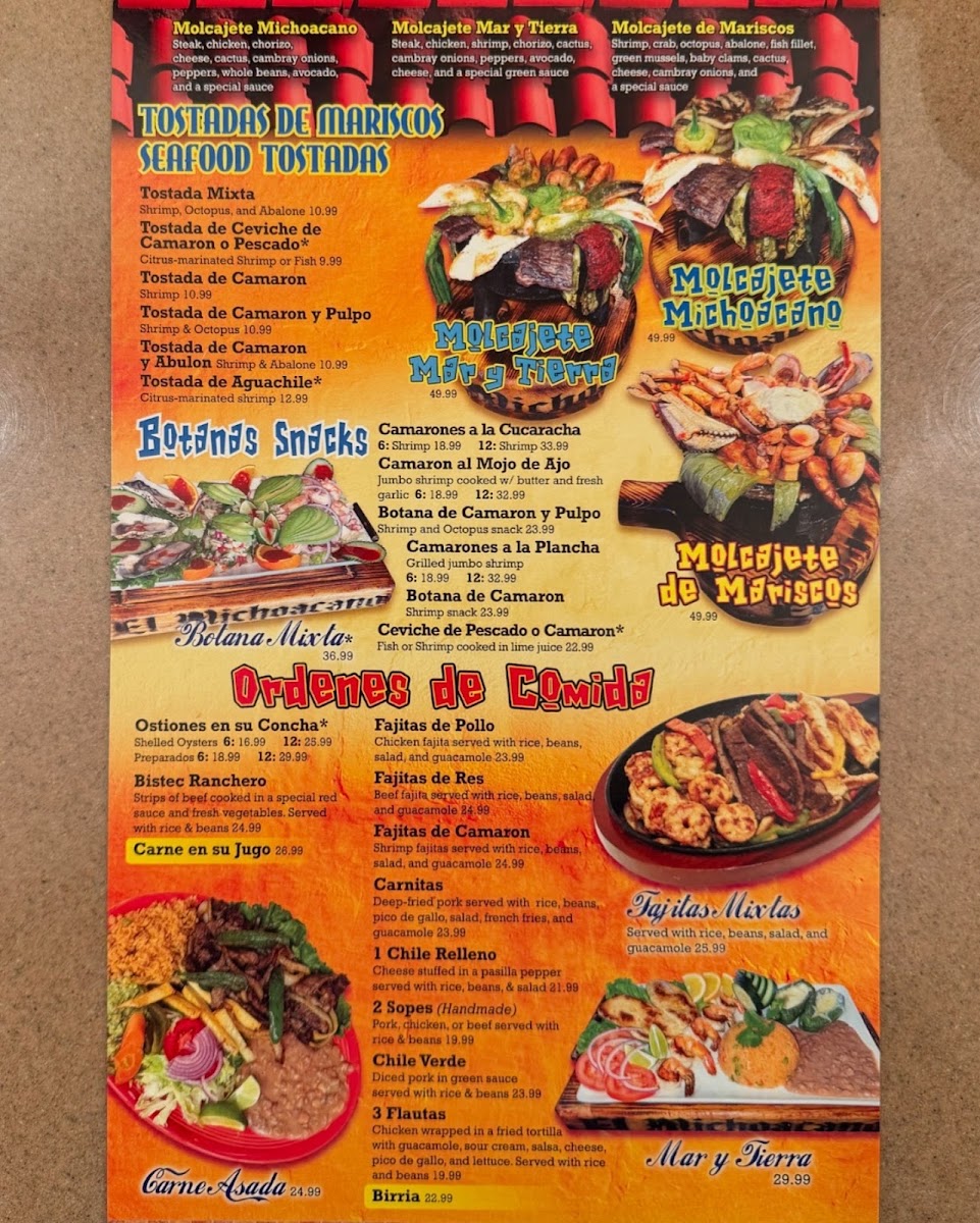 El Michoacano Mexican Kitchen menu board
