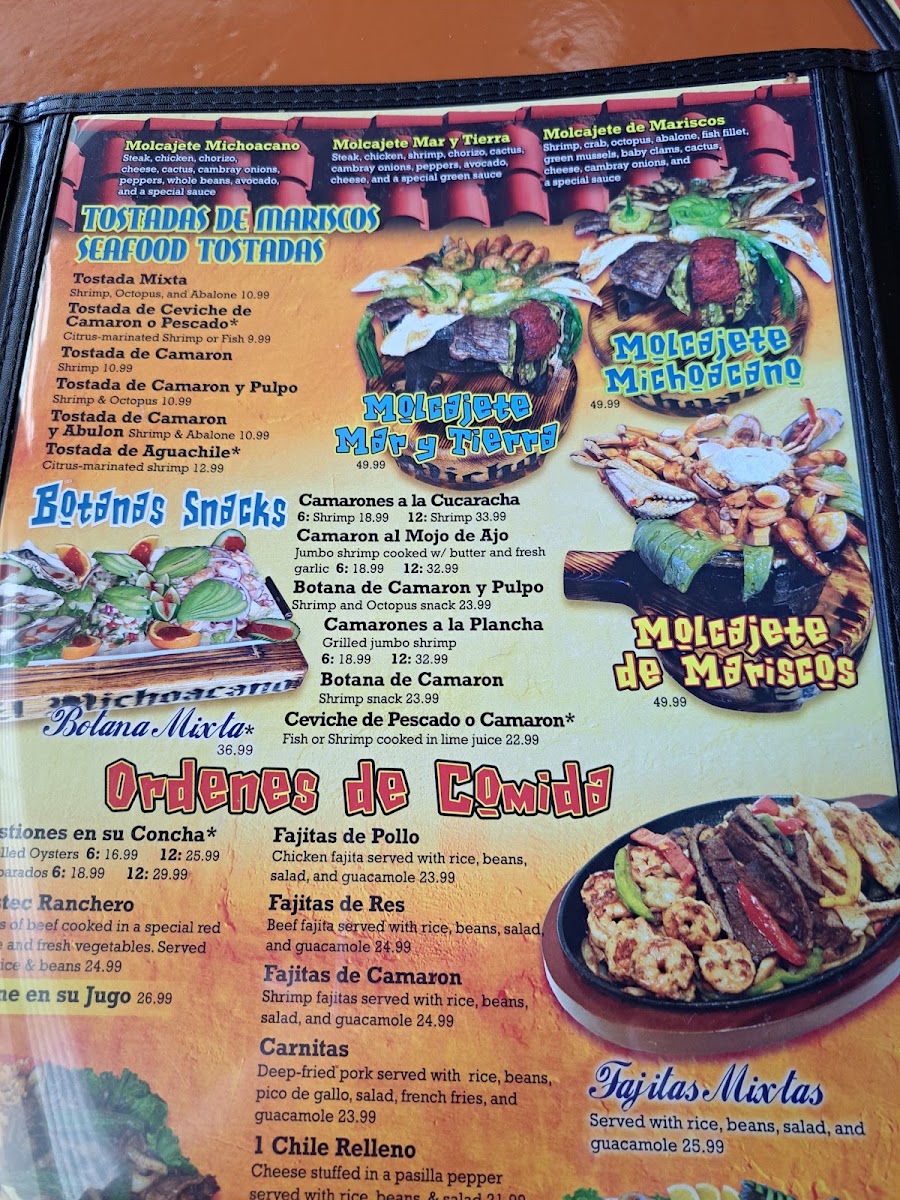 El Michoacano Mexican Kitchen menu board