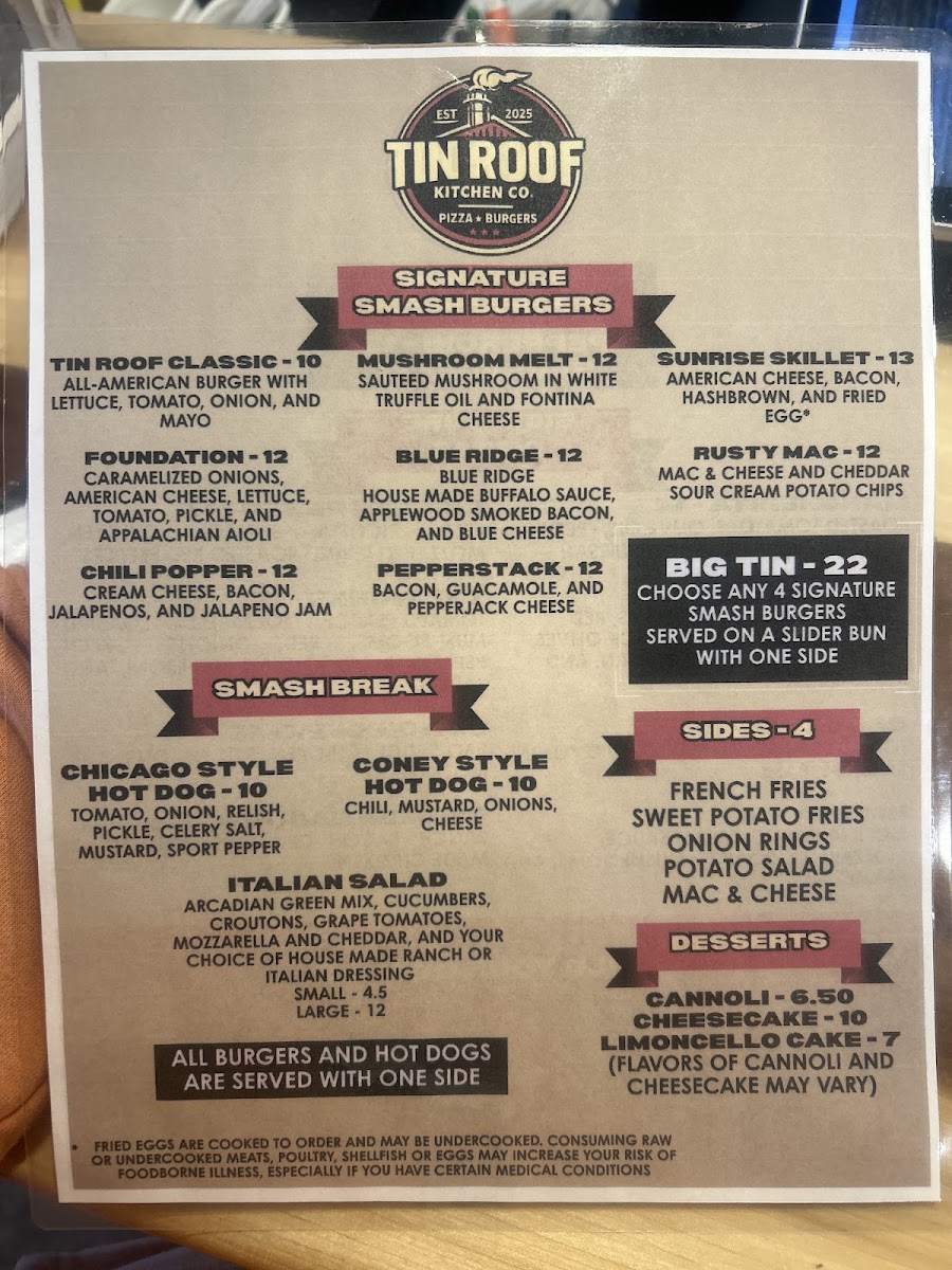 Semolina Pizzaria menu board