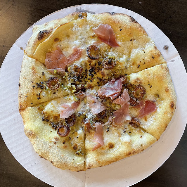 Date Prosciutto and Pistachio Pizza