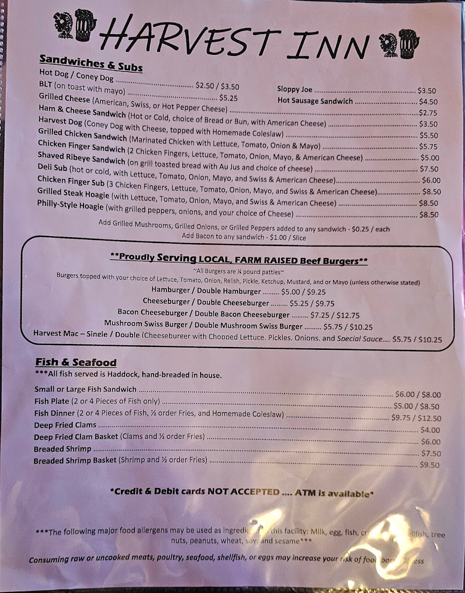 Harvest Inn menu board