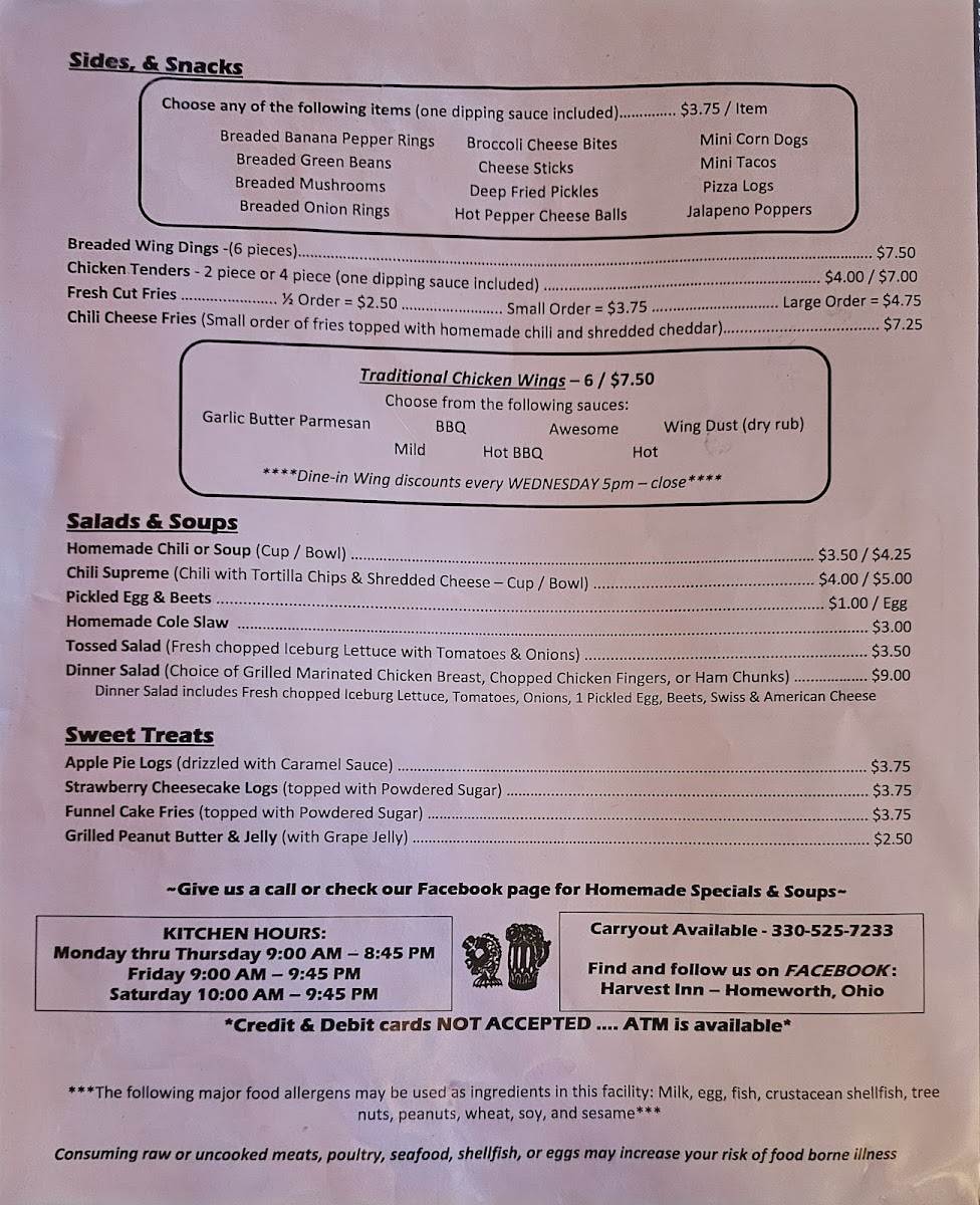 Harvest Inn menu board