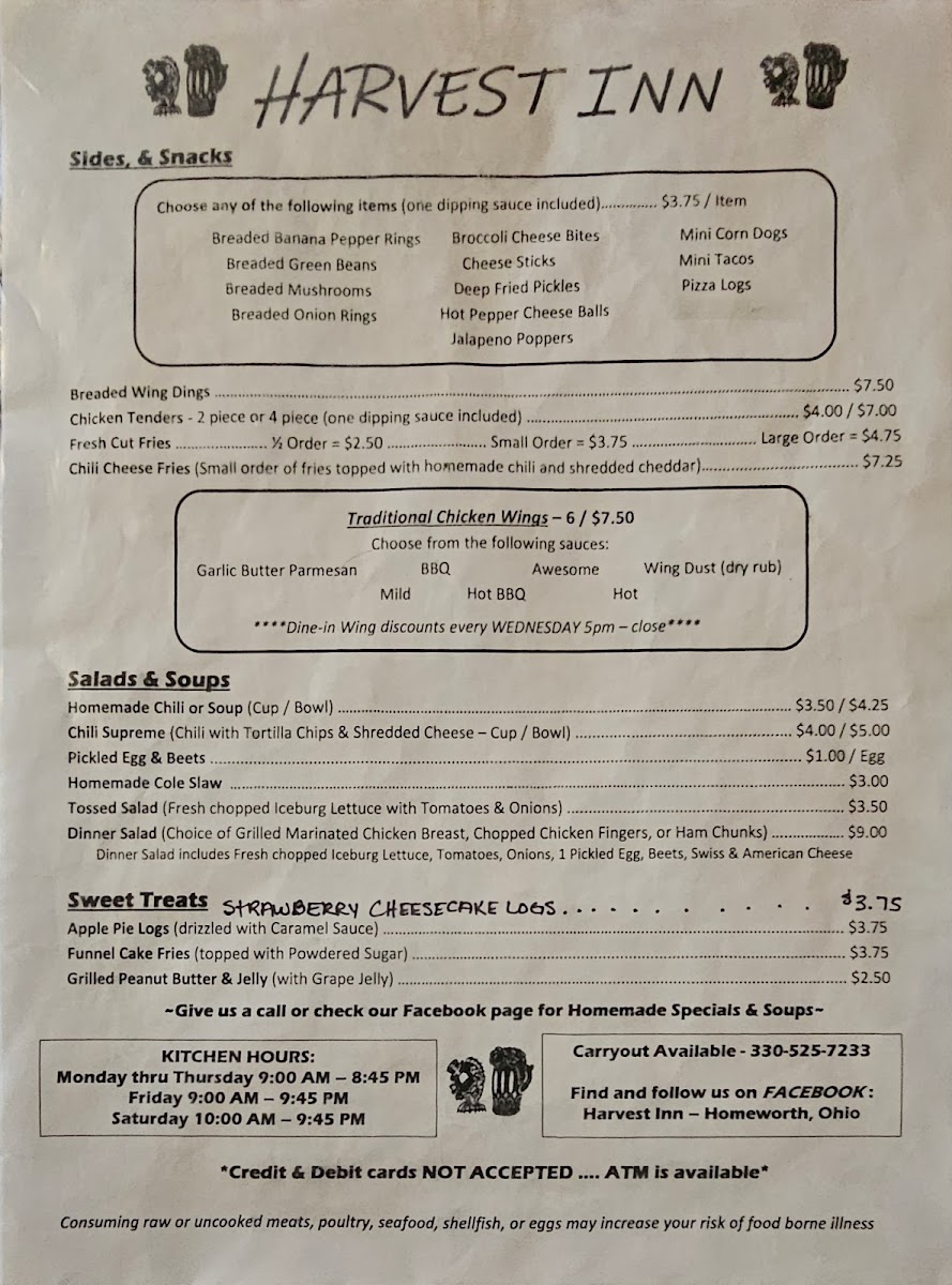 Harvest Inn menu board