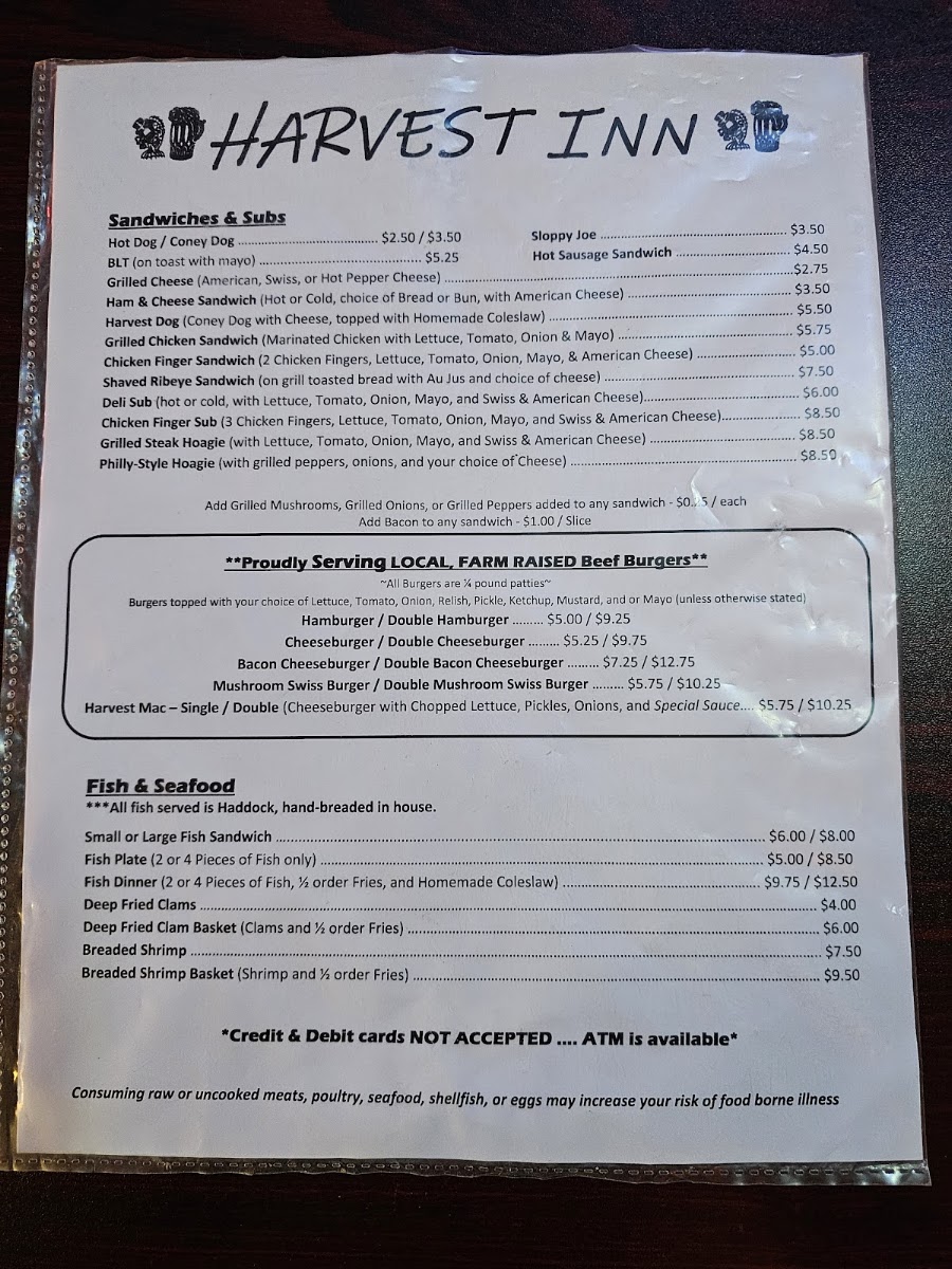 Harvest Inn menu board