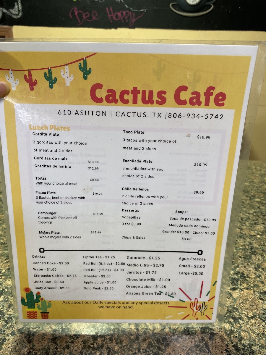 Cactus Cafe menu board