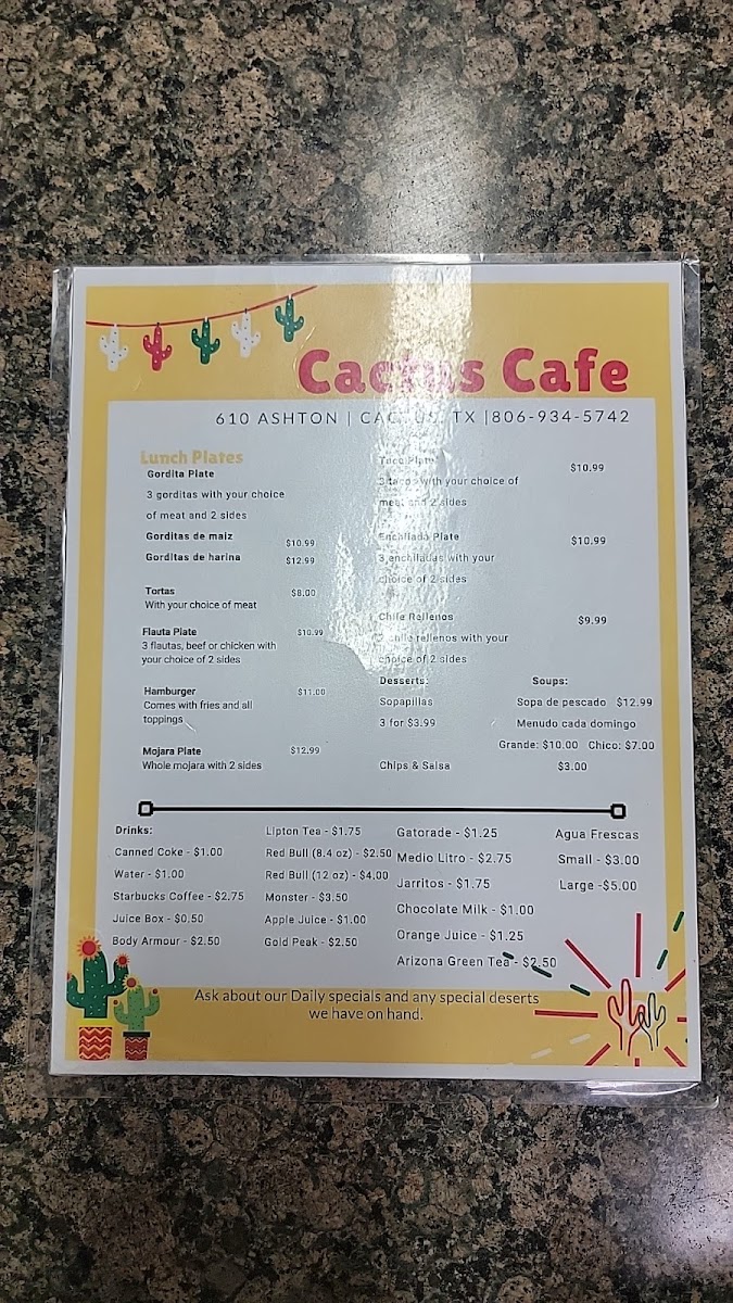 Cactus Cafe menu board