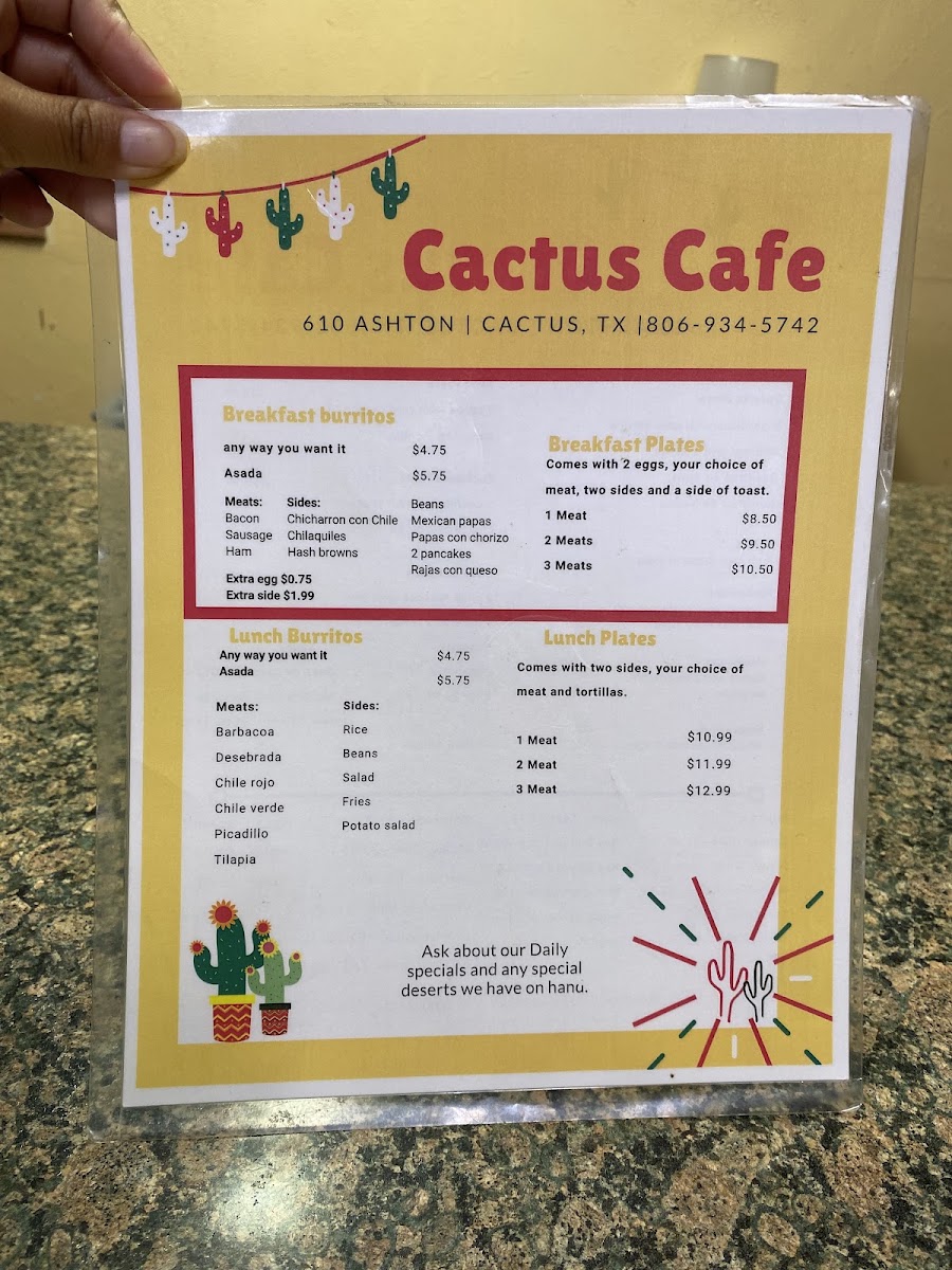 Cactus Cafe menu board