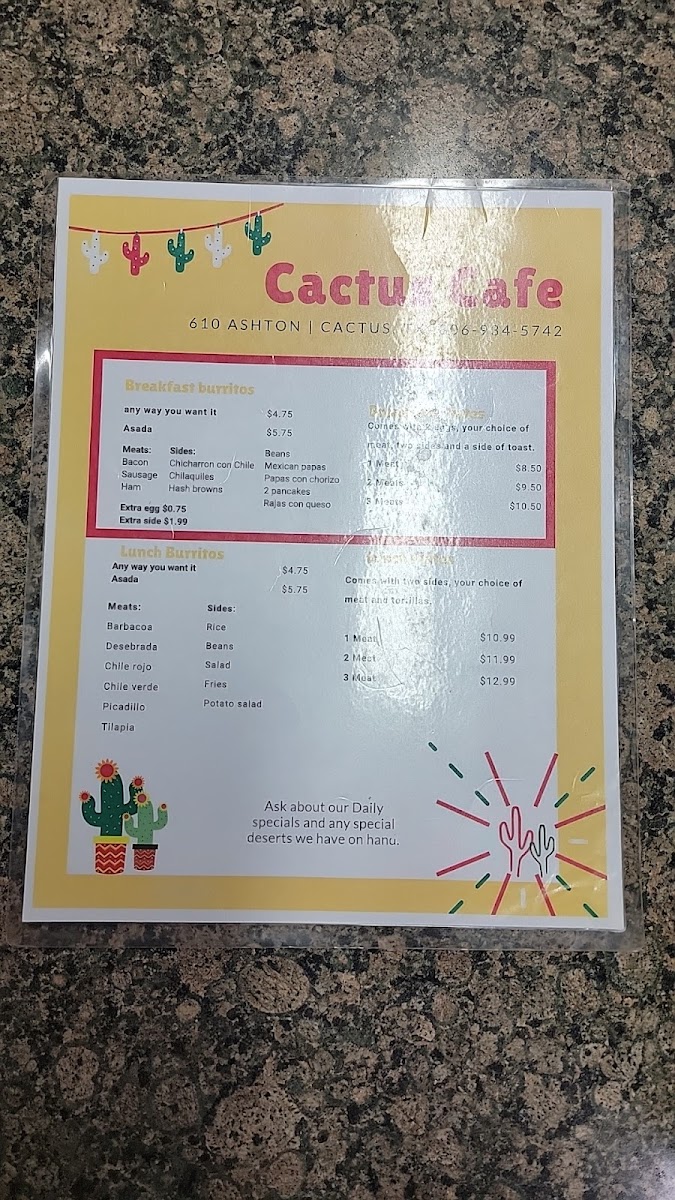 Cactus Cafe menu board
