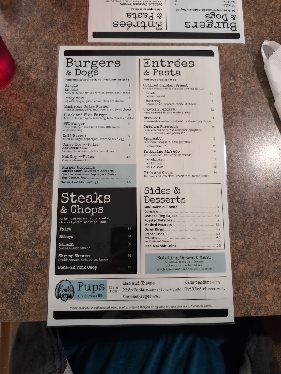 Gracies Restaurant and Bar menu board