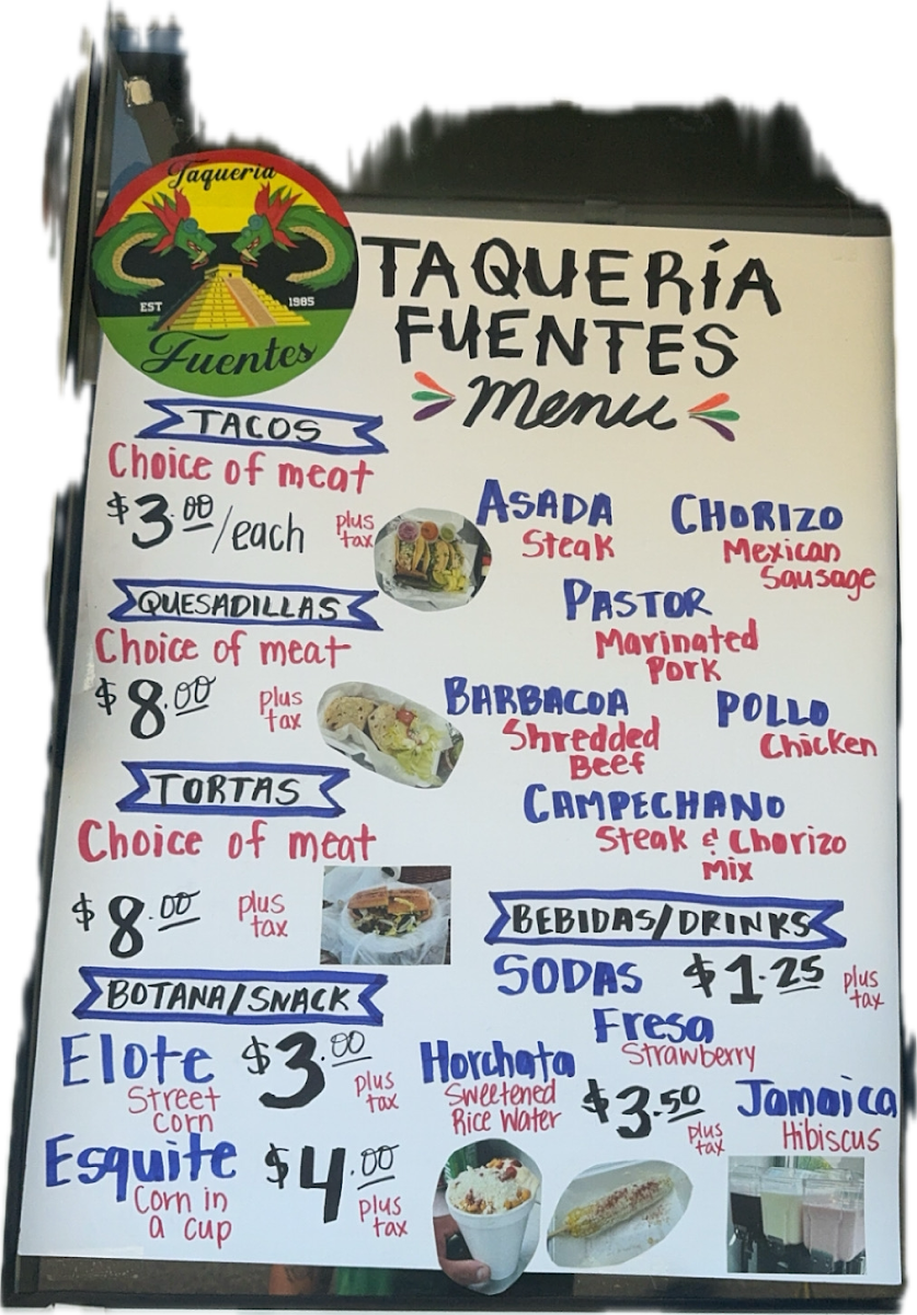 Taqueria Fuentes menu board