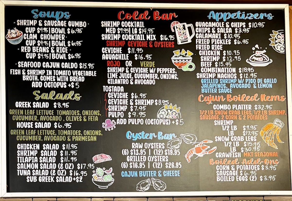 Fish N’ Tails Oyster Bar menu board
