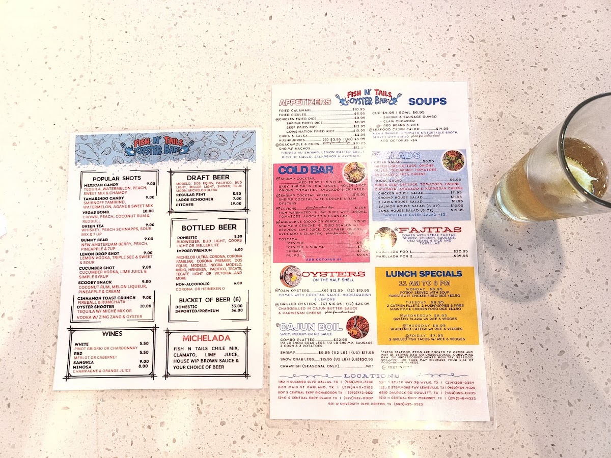 Fish N’ Tails Oyster Bar menu board