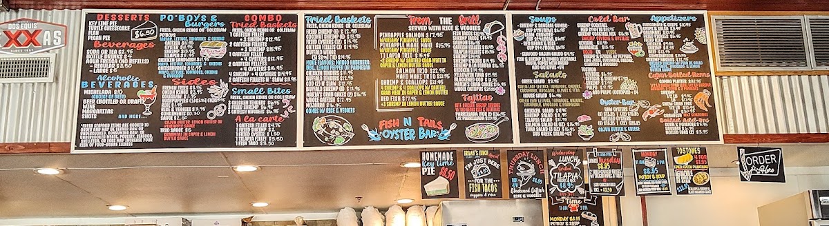 Fish N’ Tails Oyster Bar menu board