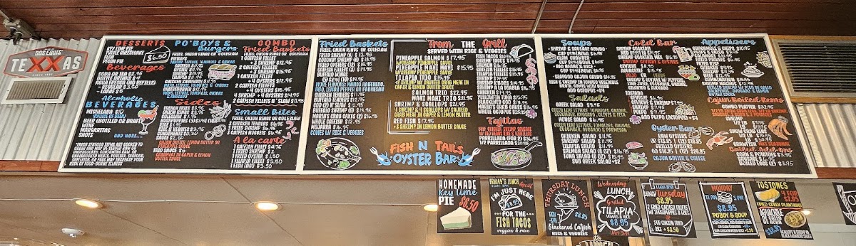 Fish N’ Tails Oyster Bar menu board