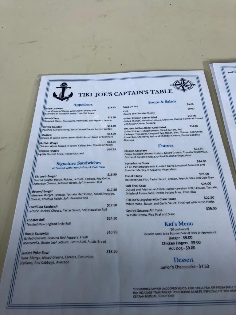 Captain's Table Restaurant menu board