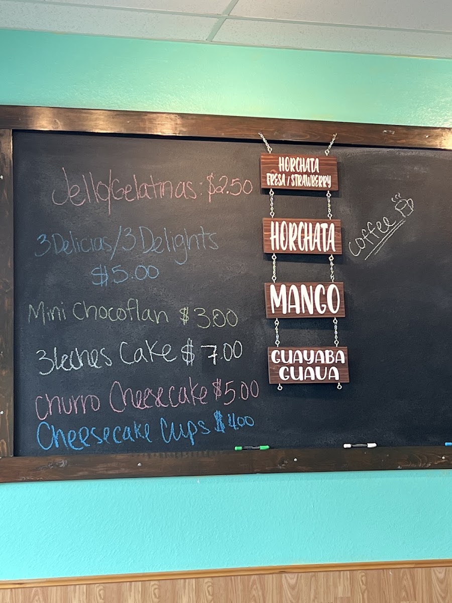 Aguas María LLC menu board