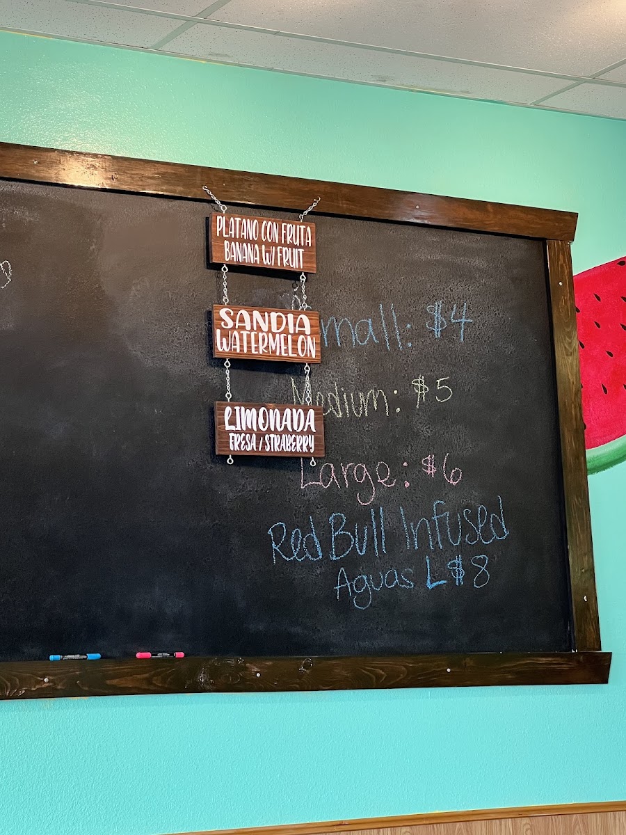 Aguas María LLC menu board