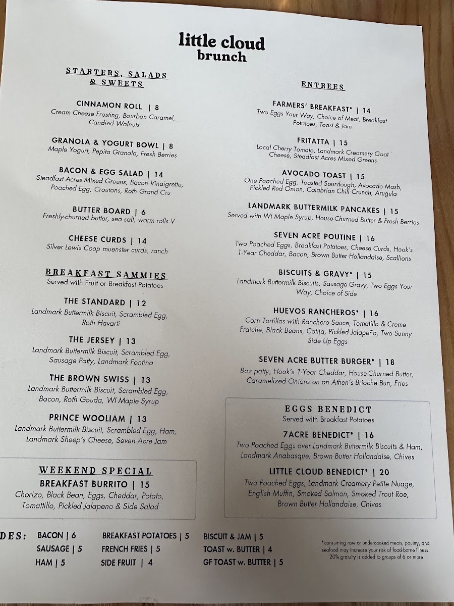 Little Cloud Restaurant menu board